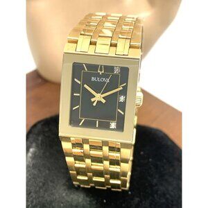 Bulova x Marc Anthony Women's Watch 97P167 Quadra Quartz Diamond Gold Steel Tank